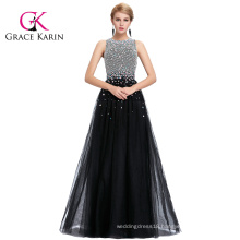 Grace Karin 2017 New Sleeveless Sleeveless Tulle Netting Long Black Puffy Beaded Prom Dresses GK000081-1